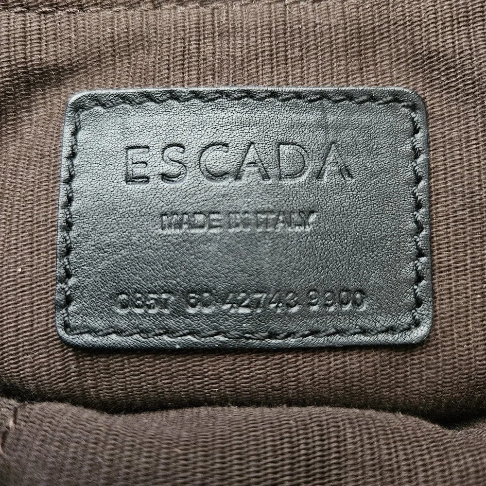 Escada Woven Satchel Shoulder Leather Bag Top Handle Gold Hardware Black